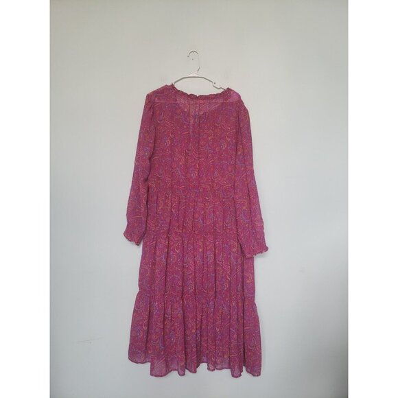 Beach Lunch Lounge Womens 2XL Midi Dress Pink Semi Sheer Tiered Boho Spring - Picture 2 of 7